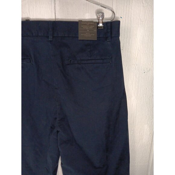 Banana Republic Women Petite 16 Pants Pleated Crop Authentic Chino Navy Blue NWT - Picture 2 of 7